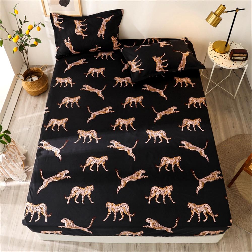 Printed Fitted Mattress Cover Dustproof Protector Sheet For Single Double Queen King Bed 1Pc