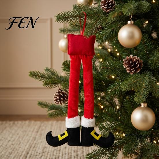 Winter Holiday Party Supplies Christmas Elf Legs, Santa Legs Hanging Ornaments, Plush Stuffed Xmas Car Pendant, Gift for Men Fun Decor Mirror,