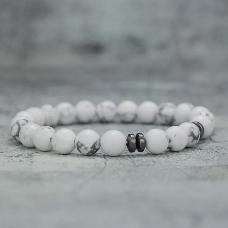 Браслет из натуральных камней для мужчин 8 мм из говлита, обсидиана, тигрового глаза, на эластичной нити, мужские украшения