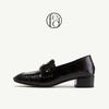 Top layer cowhide 26 spring new women's shoes retro leather versatile thick heel commuting fashion single shoes Le Fu shoes for women