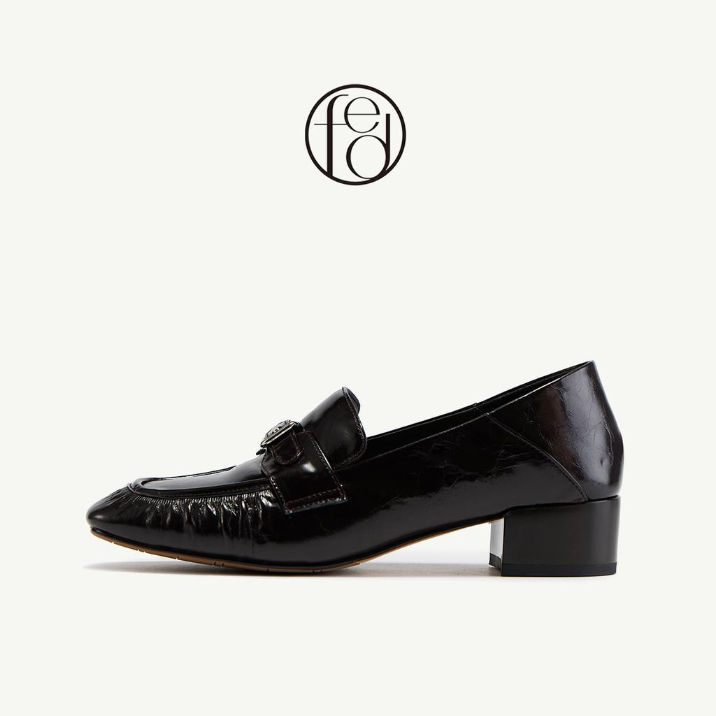 Top layer cowhide 26 spring new women's shoes retro leather versatile thick heel commuting fashion single shoes Le Fu shoes for women
