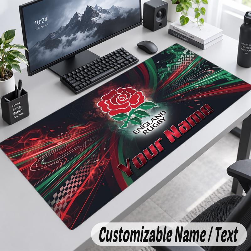 Custom Name Text Mouse Pad England Rugby Personalized Desk Pad For Work And Gaming