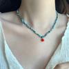 Irregular Glass Beaded Love Pendant Necklace Fashion Simple Temperament Collarbone Chain Versatile High-end Jewelry Women