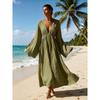 2026 Fall Winter Womens Loose V-Neck Long Sleeve Maxi Dress Vacation Style Solid Color Flowy Swing