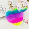 15x10cm Multi-Color Heart Fur Keychain Fluffy Faux Rabbit Fur Pompom Key Chain Keyring Car Bag