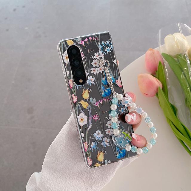 Чехол для Samsung Galaxy Z Fold 4 3, браслет с цветочной росписью, прозрачная противоударная жесткая задняя крышка для Samsung Zfold4 Fold3, чехол