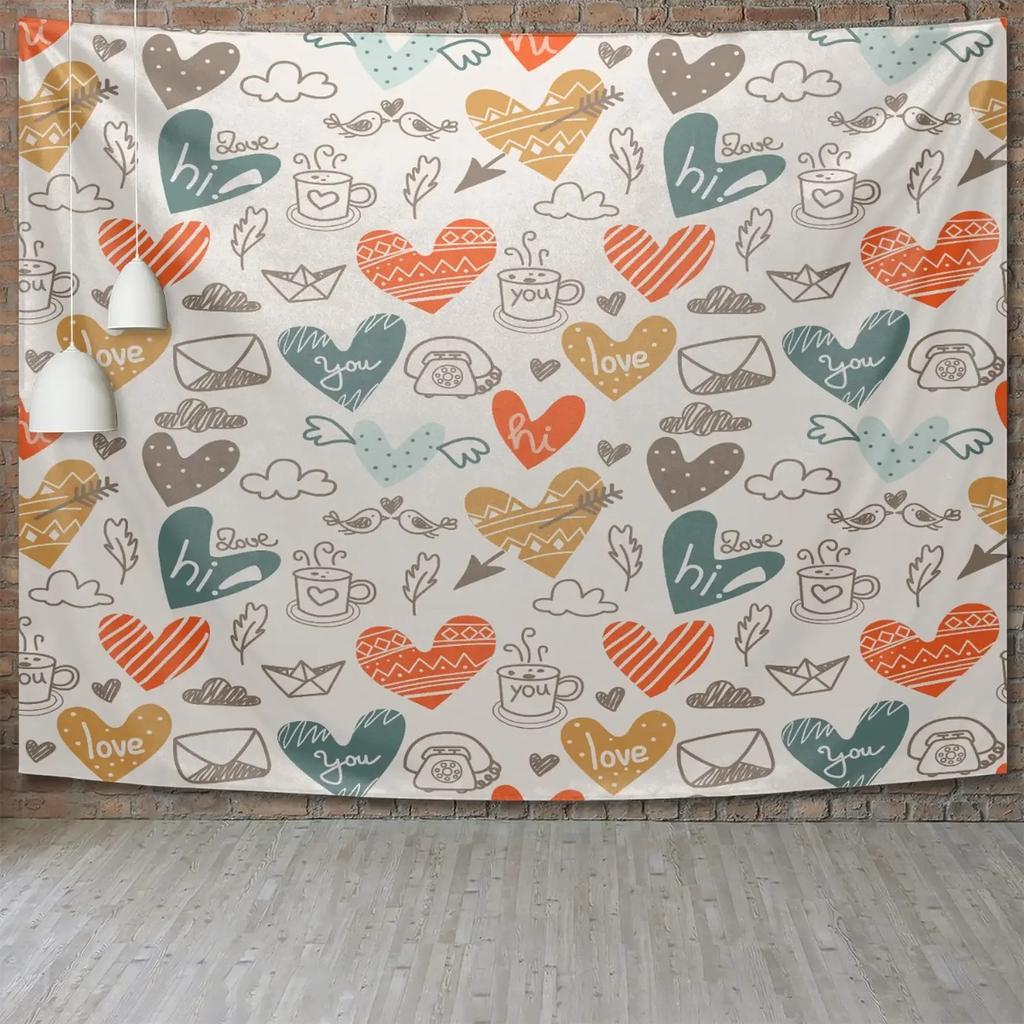 Красочный акварельный гобелен с рисунком сердца, украшение для офиса, гостиной, настенный гобелен для дома