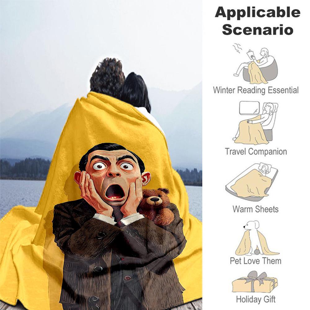 1pc Mr. Bean, Teddy Bear Outdoor Blanket Lightweight Flannel, Soft & Warm, All-Season Use for Sofa, Outdoor, Camping, Living Room, Office013