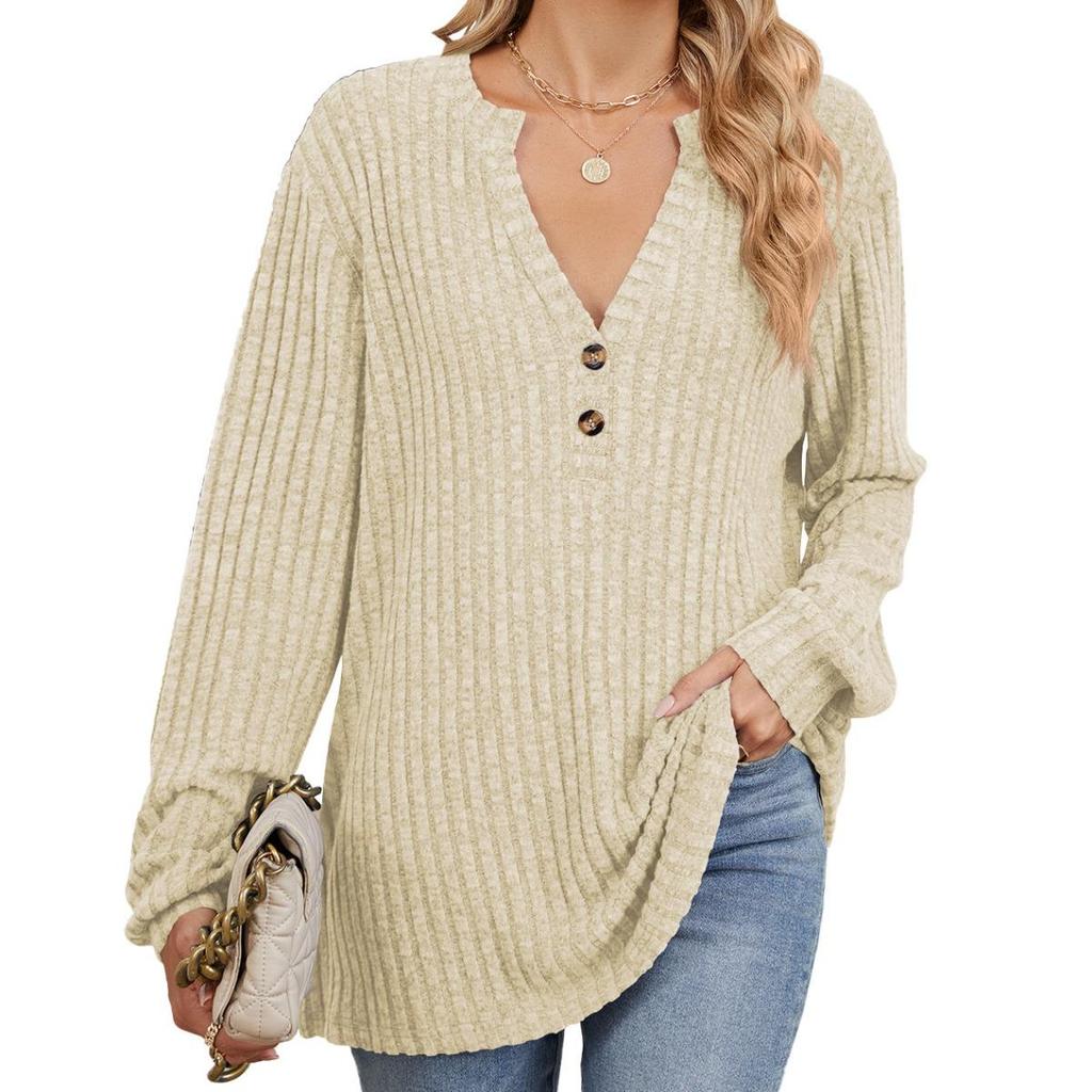 Свободная футболка с длинным рукавом, однотонная, с начесом, женская, осенне-зимняя, новая, повседневная, в рубчик, на пуговицах