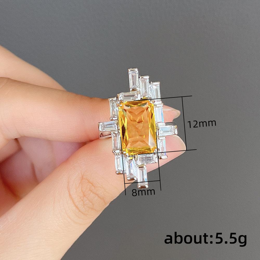 Кольцо Huitan Luxury Geometric Shape Yellow Circonia для женщин, темпераментных дам, аксессуары для пальцев, ювелирные изделия для вечеринок и юбилеев