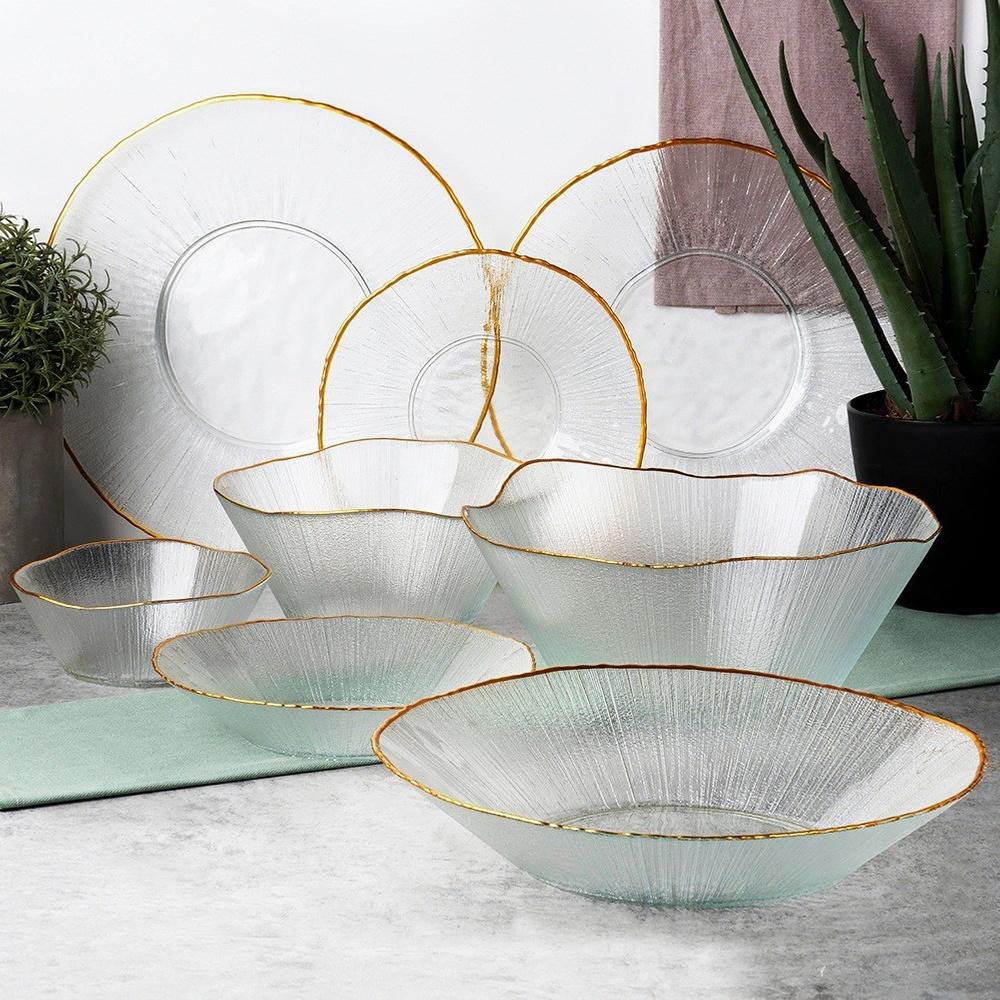 Dinner plate, shallow glass, gold platter, 30 cm