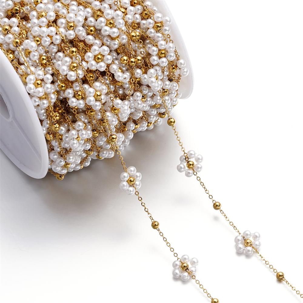 1Meter/Lot Stainless Steel Pearl Braided Flowers Flat Link Chains for DIY Handmade Jewelry Bracelet Necklace Accessories