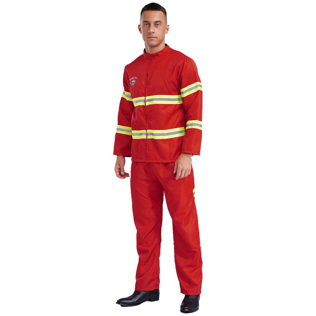 Мужской костюм пожарного, набор, пластиковая каска, куртка, брюки, ремень, светоотражающая полоса, наряд для переодевания, ролевой костюм