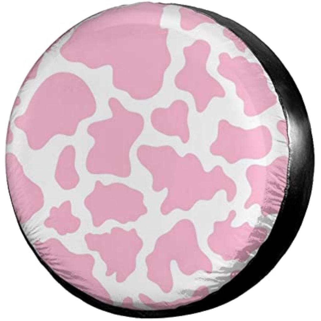Pink Cow Print Spare Tire Cover Dust-Proof Wheel Cover for Trailer RV SUV