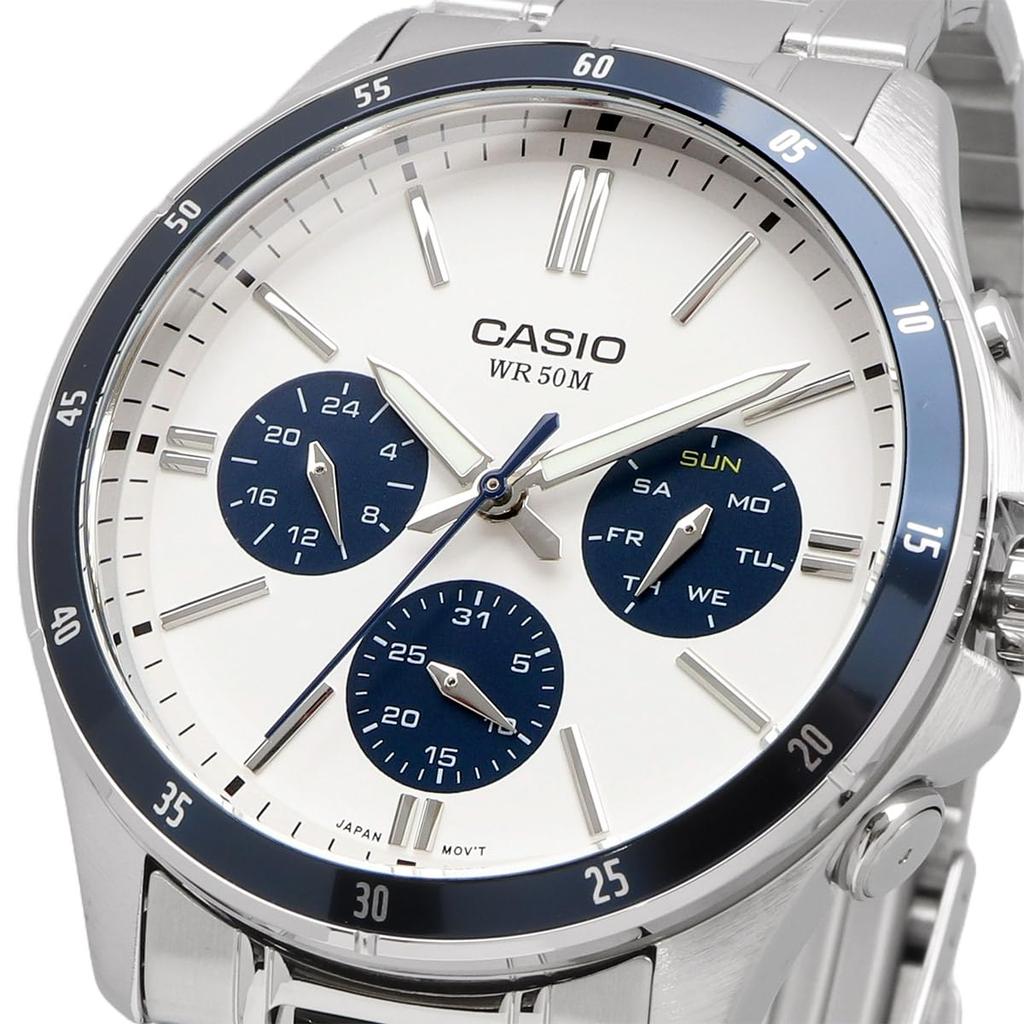 CASIO MTP-1374D-7A2V Standard Men's Quartz Watch, White, Stainless Steel Bracelet, 5 ATM Water Resistance, Date and Day Display