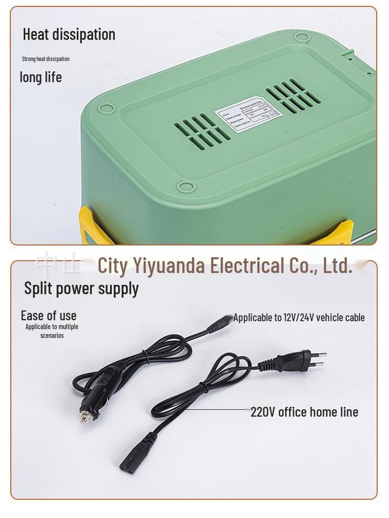 Dual-Use Portable Electric Heating Lunch Box for Car and Home - Water-Free Insulation, Plug-In Design.