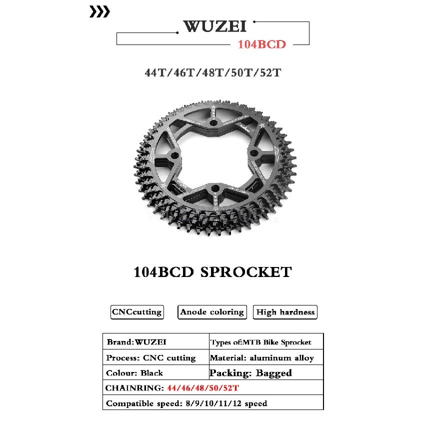 WUZEI Велосипедная звезда для MTB 104BCD Узкая Широкая Круглая Форма 30/32/34/36/38/40/42/44/46/48/50/52T Односкоростная Звезда для Велосипеда