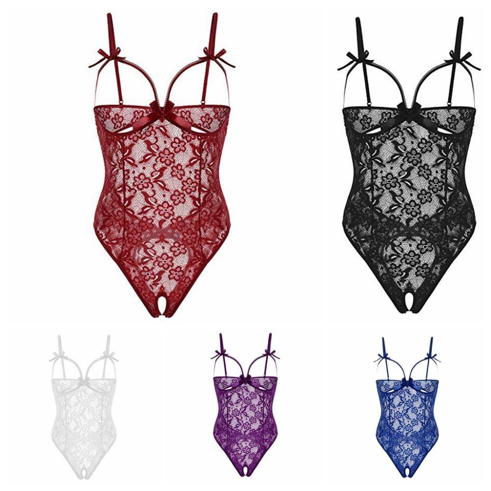 Mesh Hollow Women Underwear Open Crotch Lace Sling Nightwear Sleeveless Jumpsuits Home