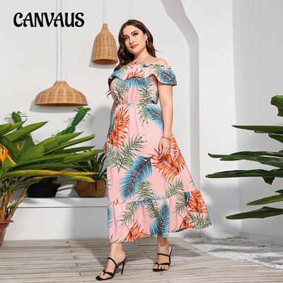 Летнее женское платье размера плюс на одно плечо с принтом, большое свободное платье с рюшами, пляжные платья для отдыха на берегу моря