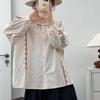 Женский oversized кардиган-рубашка в ретро-этническом стиле, с воротником-стойкой, длинным рукавом - Коллекция Весна 2025