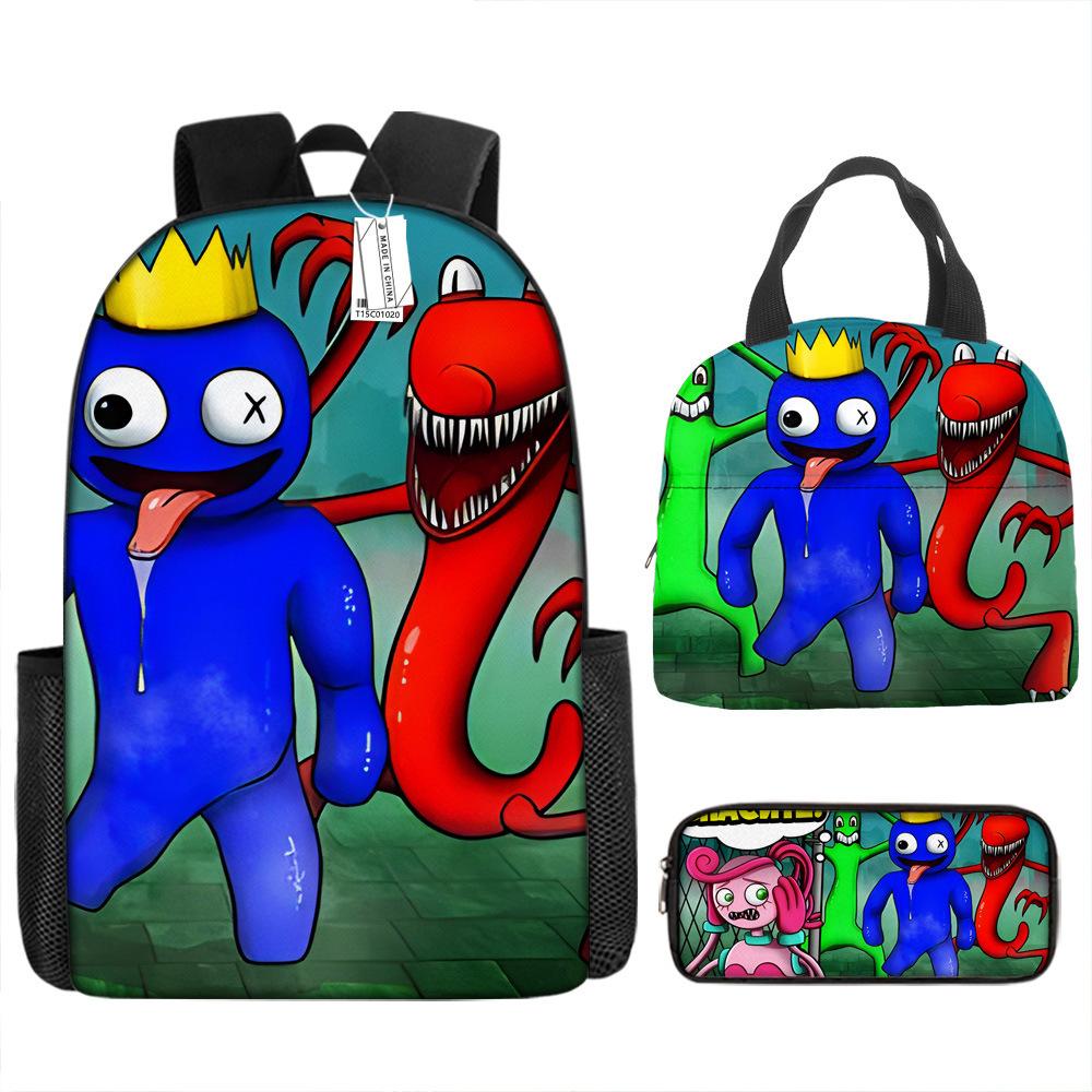 Школьный рюкзак Rainbow Friends Рюкзак Rainbow Friends Набор из трех предметов для учеников начальной школы Большая вместимость Мультяшная сумка для компьютера