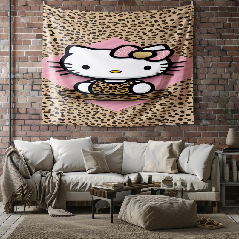 Гобелен Hello Kitty Настенное панно Кавайная Эстетичная Декор Комнаты Милое Настенное Искусство для Спальни Общежития Подростков Девочек