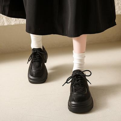 На толстой подошве национальные трендовые на шнуровке маленькие кожаные туфли женская обувь весна и осень новые с небольшой платформой женские одинарные туфли