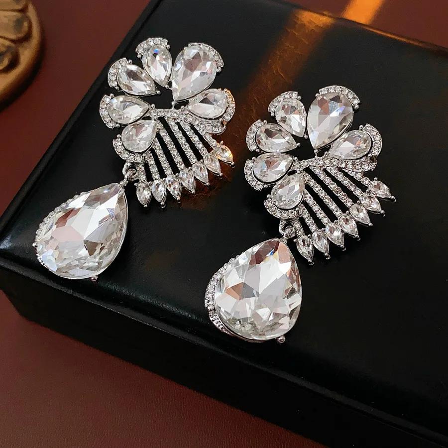 Дофамин Инкрустированный Стразами Преувеличенный Цветок Капля Подвеска Висячая Серьга для Женщин Средневековый Изысканный Роскошный Дизайнерский Циркон