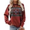 Women's Autumn Winter Crewneck Sweatshirt, Western Ethnic Bull Skull Print Long Sleeve Casual Pullover Tops