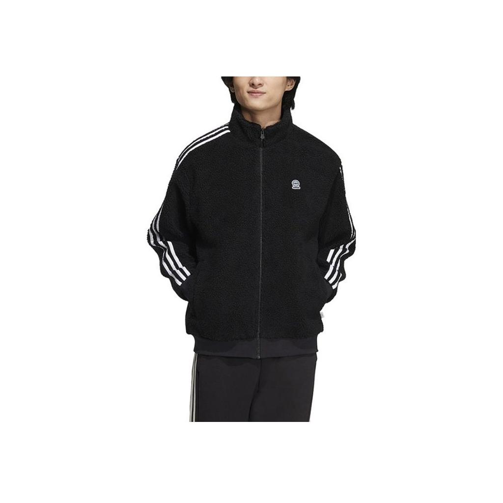 Adidas Neo Logo Pattern Stripe Украшенная куртка на флисовой подкладке Мужская верхняя одежда Черный HN8731