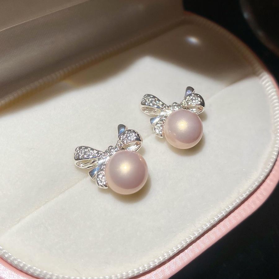 Серьги с серебряной иглой, бантом, цветком и жемчужной кисточкой - Элегантный дизайн с кубическим цирконием для женщин