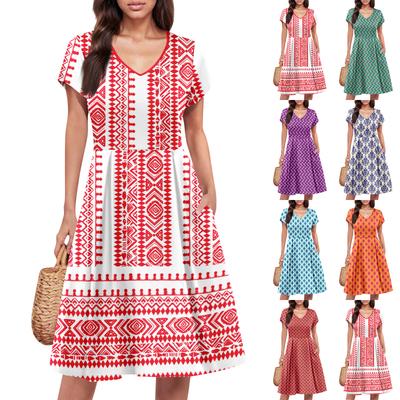 Женское летнее платье с коротким рукавом и V-образным вырезом, короткие платья, модное повседневное струящееся платье-халат с карманом