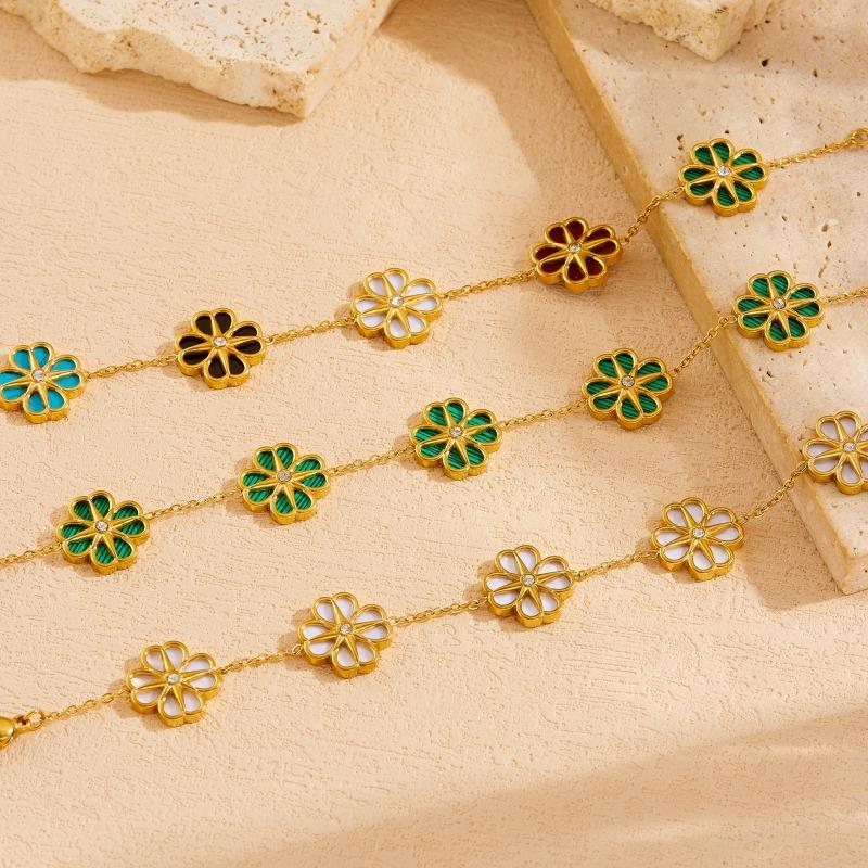 Gold Malachite Flower Zircon Bracelet For Women Dainty Jewelry