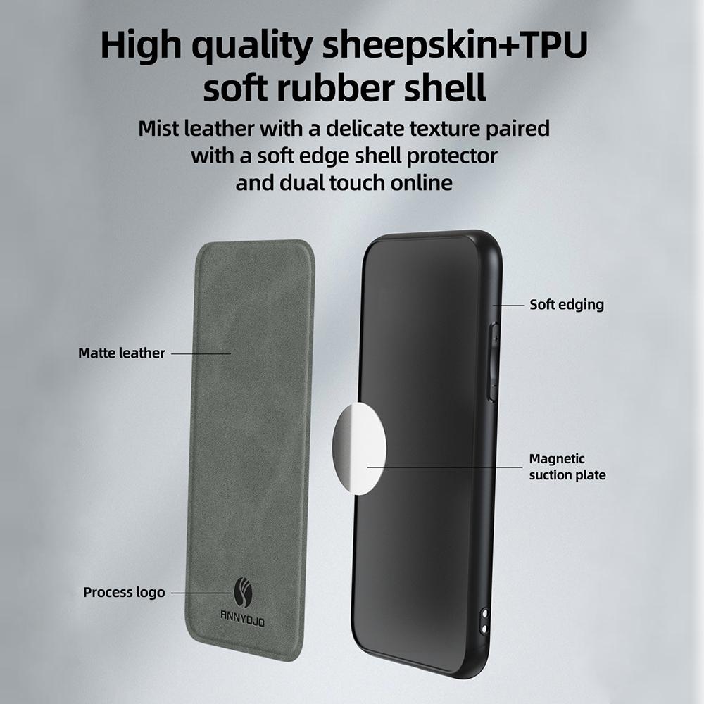 Чехол для телефона ANNYOJO для Oppo Reno15 5G (Глобальный) / 15c 5G (Китай) Противоударная задняя крышка для телефона из ПУ кожи + ПК + ТПУ