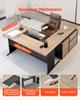 L-Shaped Executive Desk, Modern Reversible Office Table with Drawers & Storage Cabinet, Heavy Duty Large Wooden Executive Table, 158.7 KG Load