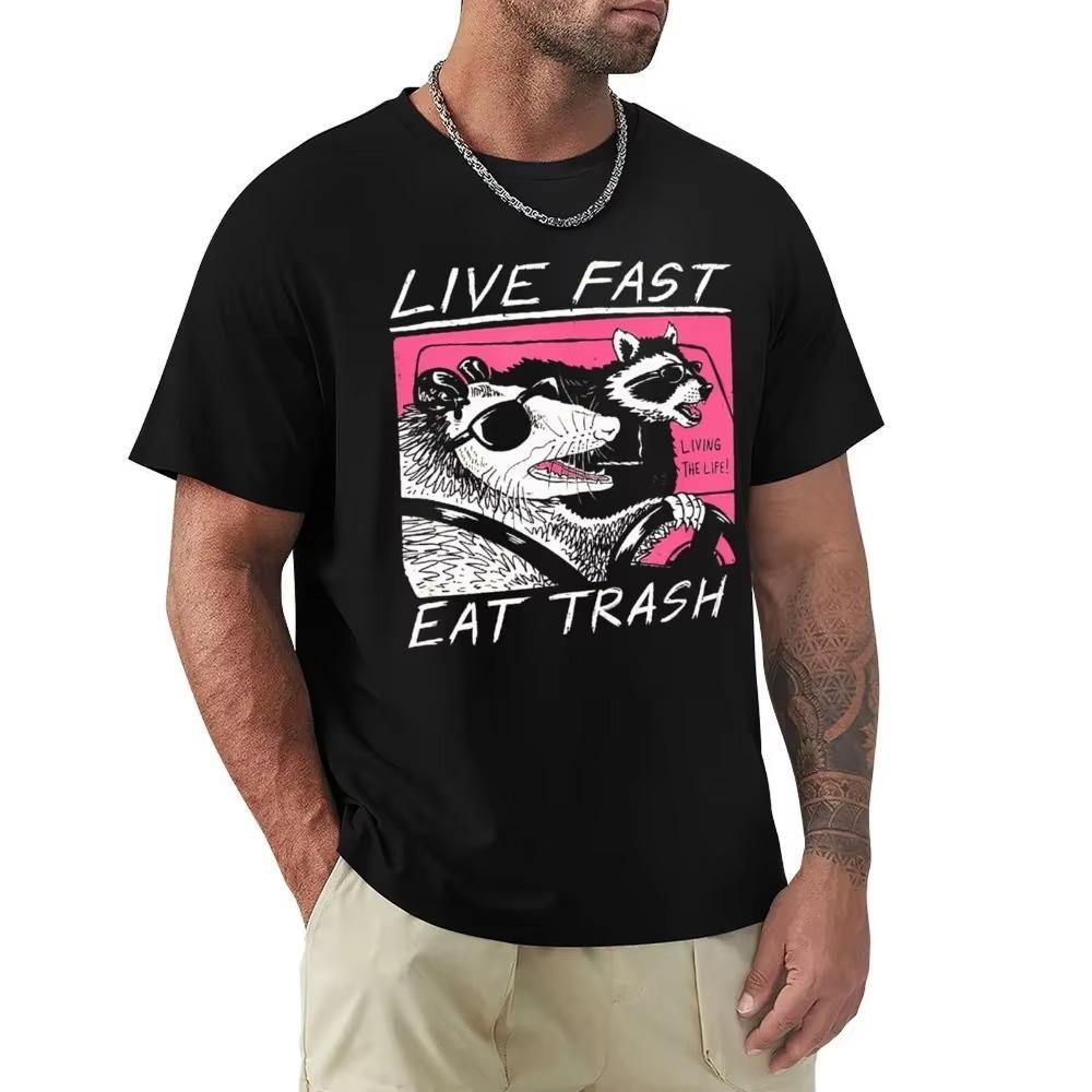 Футболка Live Fast_ Eat Trash Футболка Harajuku с коротким рукавом 100% хлопок Графика Футболка Топы