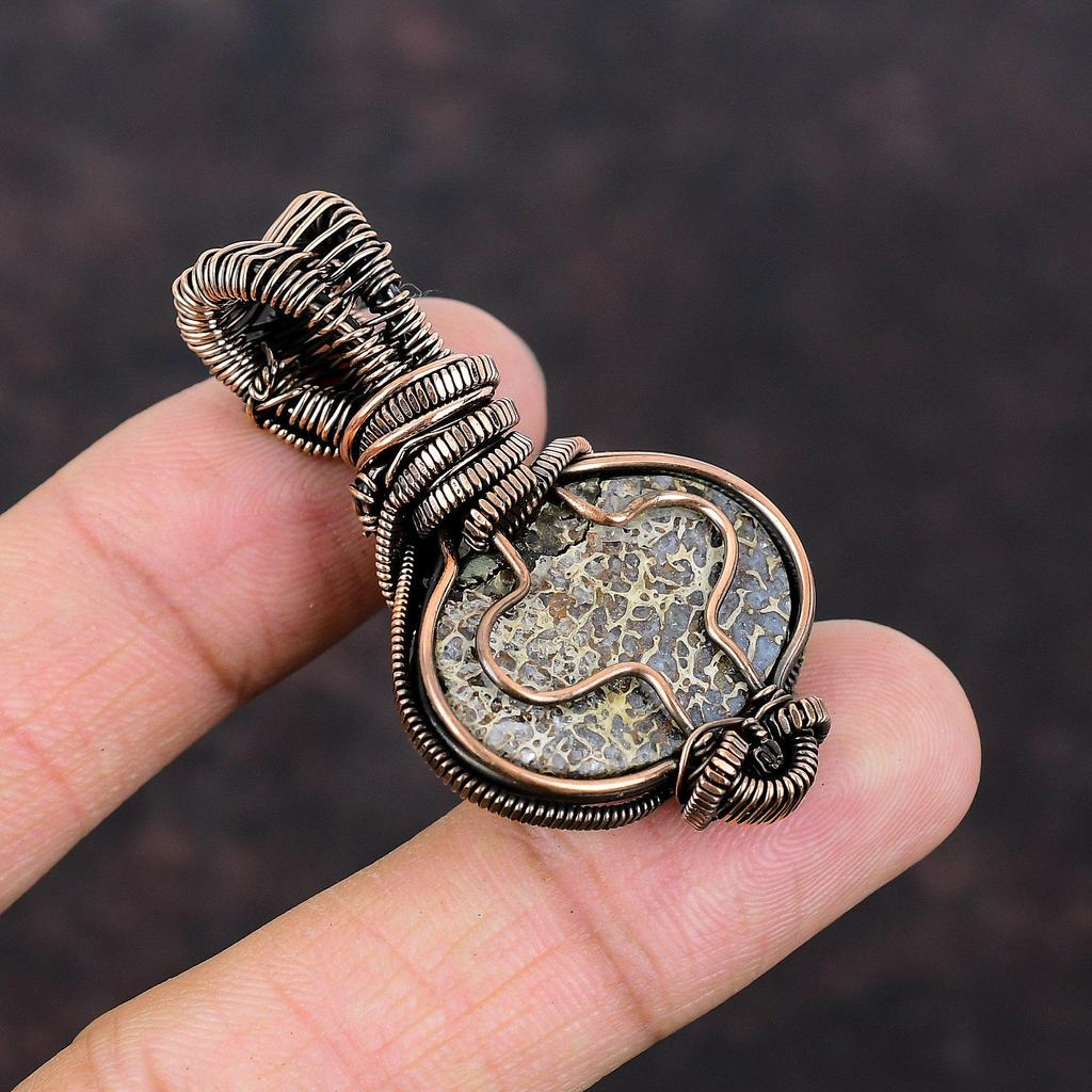 Подвеска из кости динозавра, подвеска из радужного лунного камня, подвеска, обернутая медной проволокой, украшения ручной работы, подвеска с драгоценным камнем, медные украшения, подарок для женщин