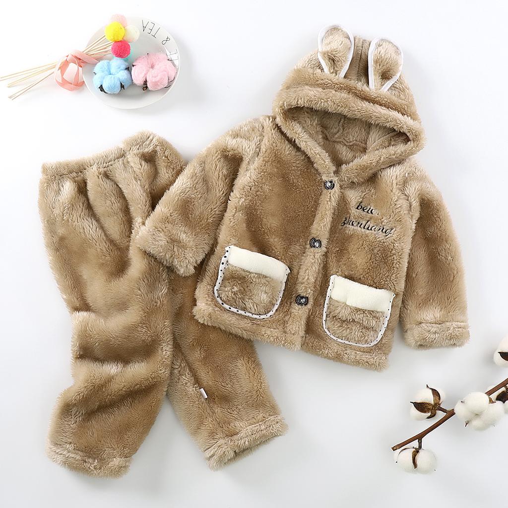 Autumn and Winter New Infant and Toddler Boys and Girls Anti Dirty Plush Fleece with Ears Cute Winter Set