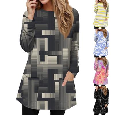 Женская толстовка, пуловер, спортивная одежда, карман, принт, повседневный топ с круглым вырезом и длинными рукавами