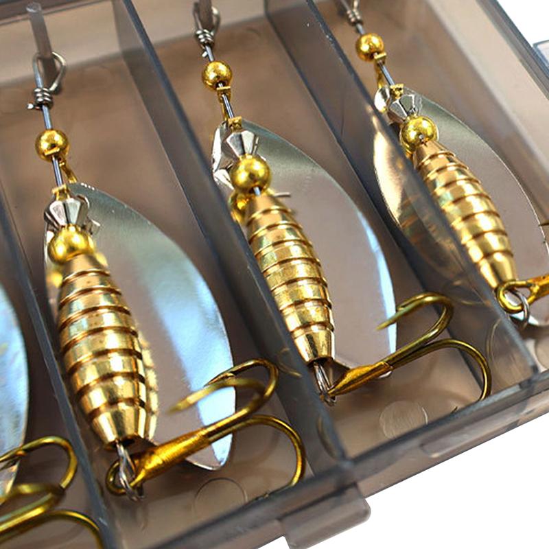 5/10 шт./коробка Блесна-вертушка Блестки с тройником Металлическая блесна Ложка Твердая рыболовная приманка с коробкой для рыболовных снастей Подарок на День отца