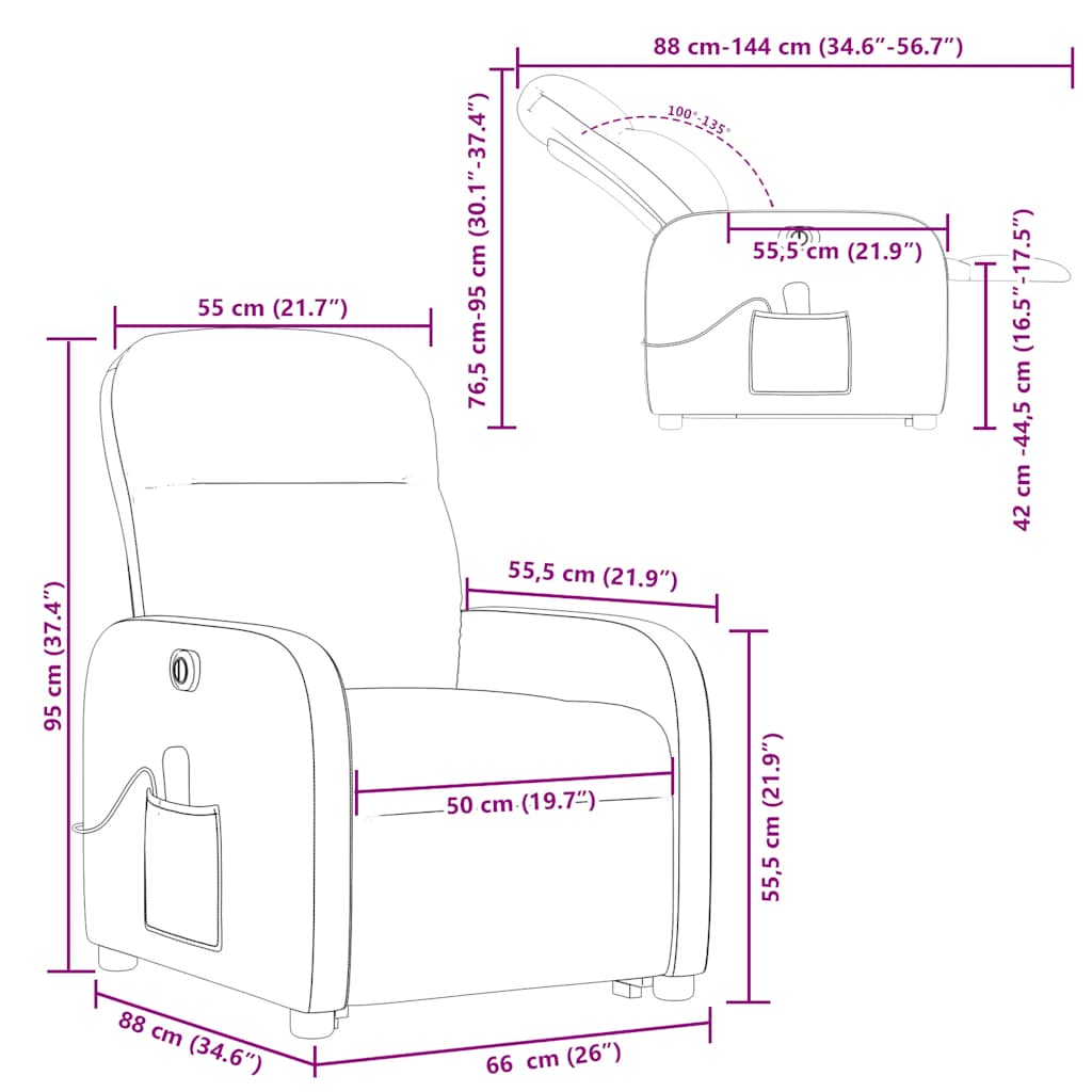 Electric Massage Recliner with Rising Function Black Fabric