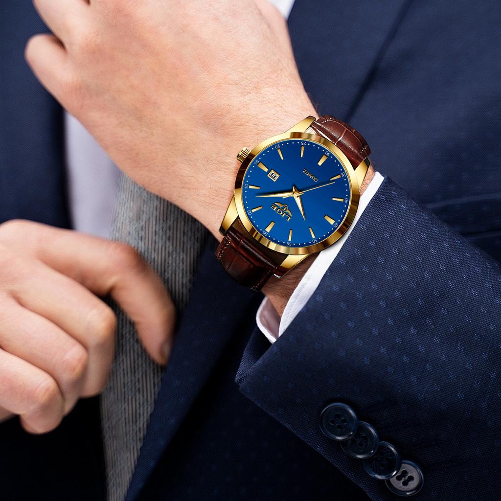 LIGE Fashion Brown Leather Watch Men Military Sports Men's Quartz Wristwatches Casual Waterproof Chronograph Relogios Masculino