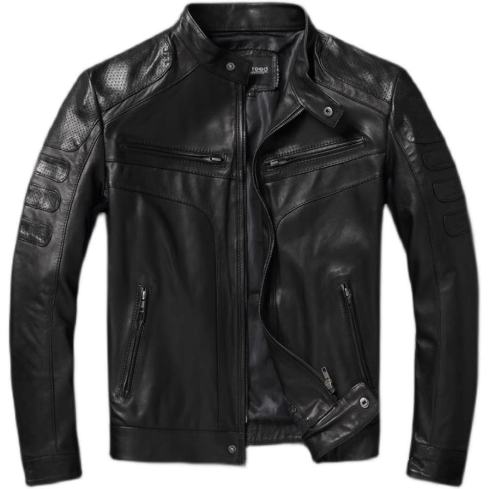 Одежда из натуральной кожи Мужская овчина Мотоциклетная куртка Тонкая сетчатая куртка весна-осень Чистая кожа Пальто с воротником-стойкой