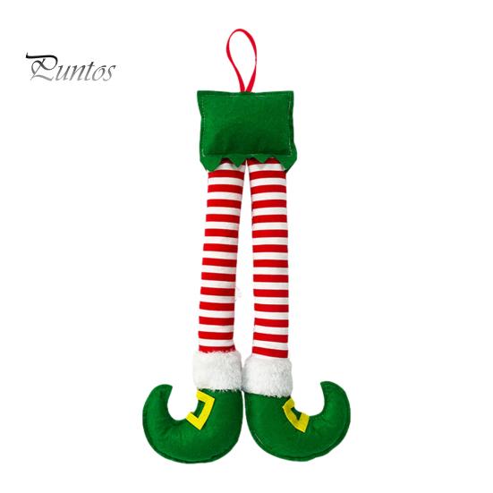 Decorative Props for Christmas Gift Exchange Elf Leg Hanging Ornaments, Red Green Striped Fabric Decorations Lightweight Holiday Tree Fireplace