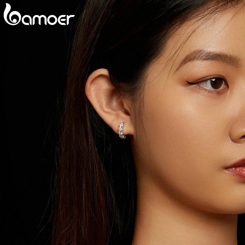 Bamoer 925 Sterling Silver Classical Round Moissanite Ear Buckles Clear Lab Diamond Engagement & Wedding Jewelry Gift for Women