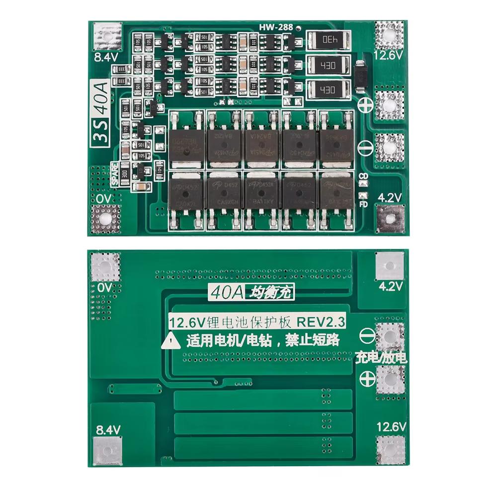 3S 40A Li-ion Lithium Battery Charger Protection Board 18650 BMS For Drill Motor 12.6V Enhance Balance Module