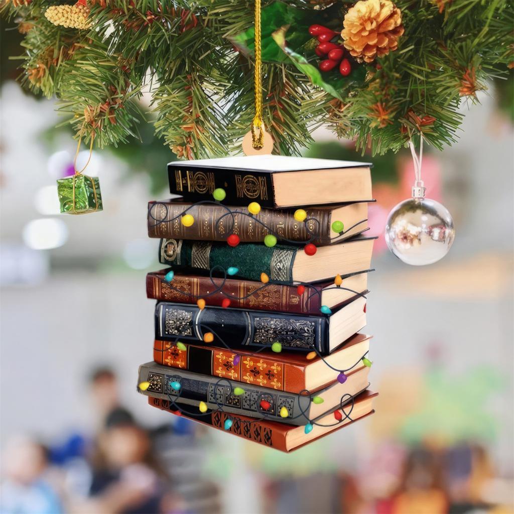 Рождественское 2D Плоское Украшение Форма Книги Дерево с Чашкой Кофе Звезда Праздничный Домашний Декор Уникальное Украшение в Литературном Стиле