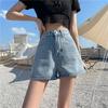 Женские летние новые узкие джинсы для женщин с высокой талией, свободные и универсальные студенческие широкие шорты