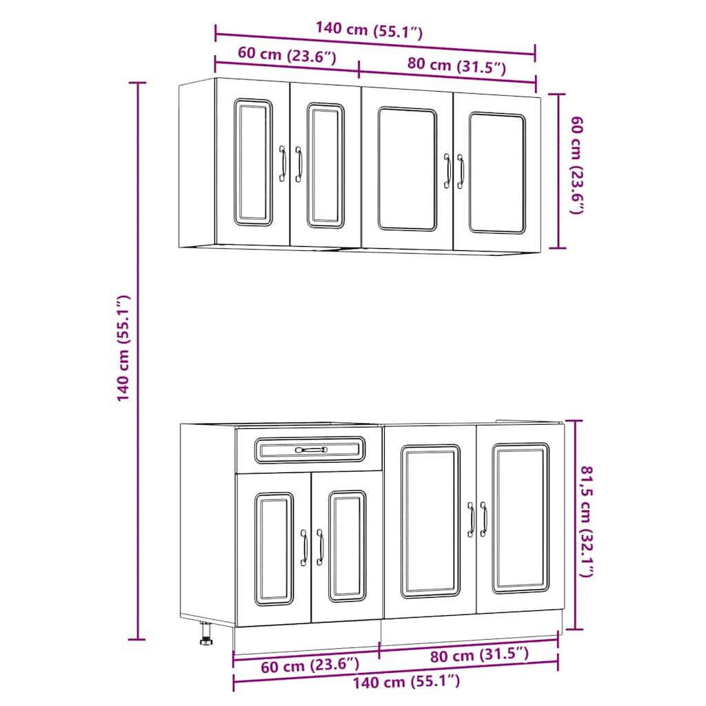 4 Piece Kitchen Cabinet Set Kalmar Black Wood Based Panel