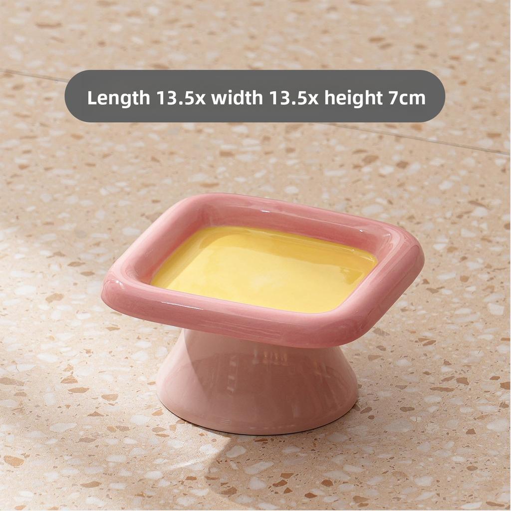 High footed cat bowl large caliber anti black chin anti knock dog snack bowl cervical protection ceramic pet plate cat feeder